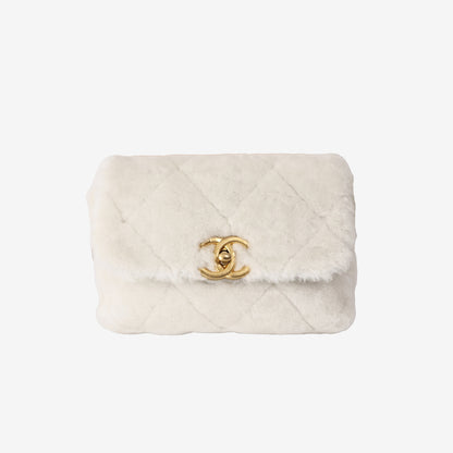 Chanel Shearling Flap Bag in Ecru Shearling/Lambskin Leather with Gold Hardware