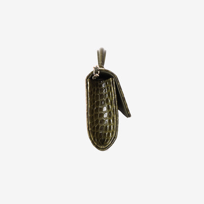 Chanel 26K Chain Clutch in Olive Crocodile-Embossed Calfskin Leather with Gold Hardware