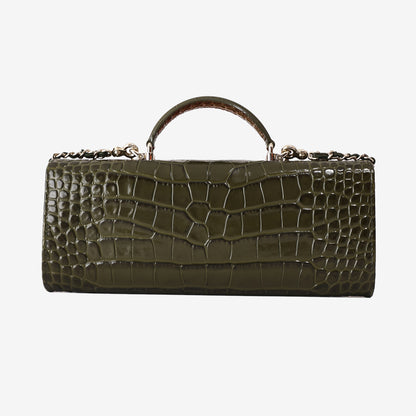 Chanel 26K Chain Clutch in Olive Crocodile-Embossed Calfskin Leather with Gold Hardware