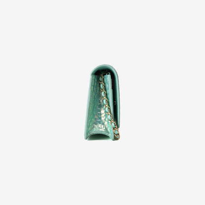 Chanel 26K Wallet on Chain in Turquoise Crocodile-Embossed Iridescent Calfskin with Gold Hardware