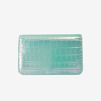 Chanel 26K Wallet on Chain in Turquoise Crocodile-Embossed Iridescent Calfskin with Gold Hardware