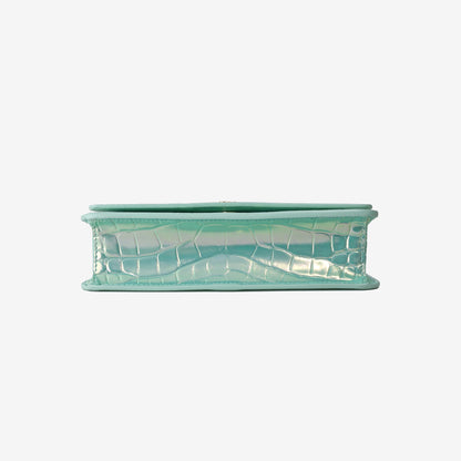 Chanel 26K Wallet on Chain in Turquoise Crocodile-Embossed Iridescent Calfskin with Gold Hardware