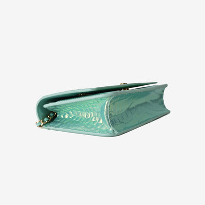 Chanel 26K Wallet on Chain in Turquoise Crocodile-Embossed Iridescent Calfskin with Gold Hardware
