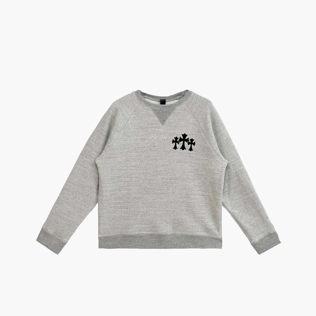 Chrome Hearts Triple Cross Crewneck Sweatshirt in Grey Cotton (Size L) (Contact to Enquire)