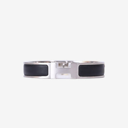 Hermès Clic H Bracelet in Noir Enamel with Palladium Hardware