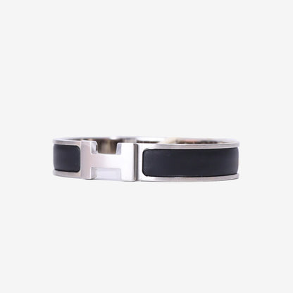 Hermès Clic H Bracelet in Noir Enamel with Palladium Hardware