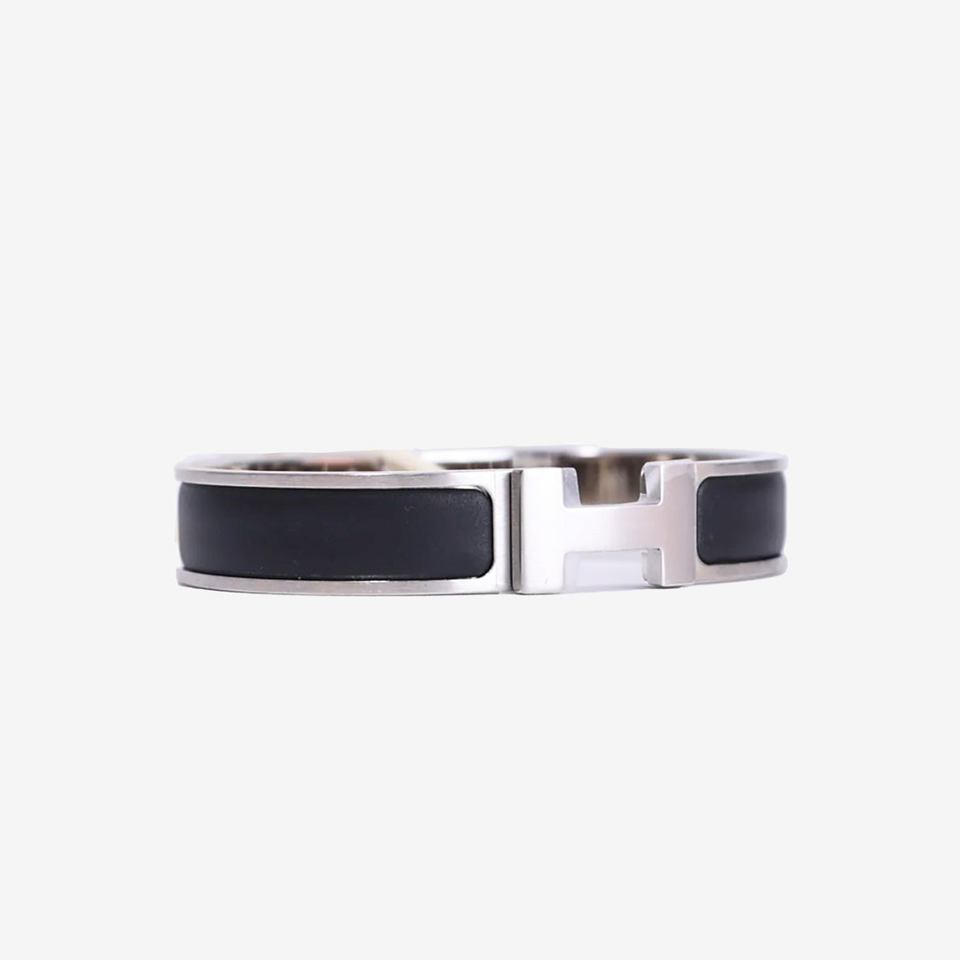 Hermès Clic H Bracelet in Noir Enamel with Palladium Hardware