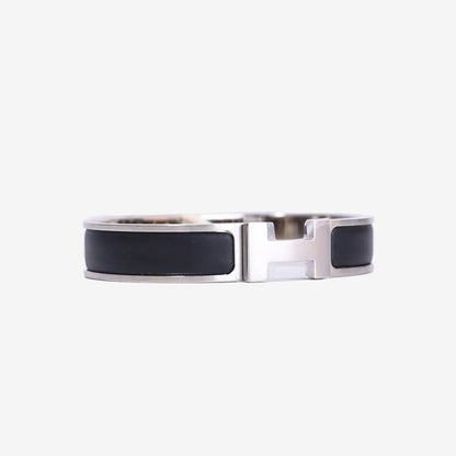 Hermès Clic H Bracelet in Noir Enamel with Palladium Hardware