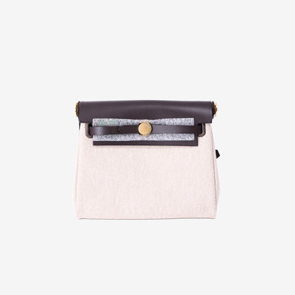Hermès Mini Herbag Zip 20 in Ebene Vache Hunter Leather and Ecru Toile Canvas with Gold-Plated Hardware