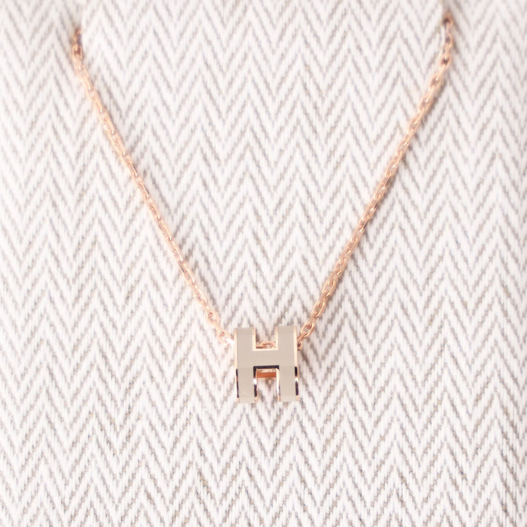 Hermès Mini Pop H Pendant in Marron Glacé with Yellow Gold Plating