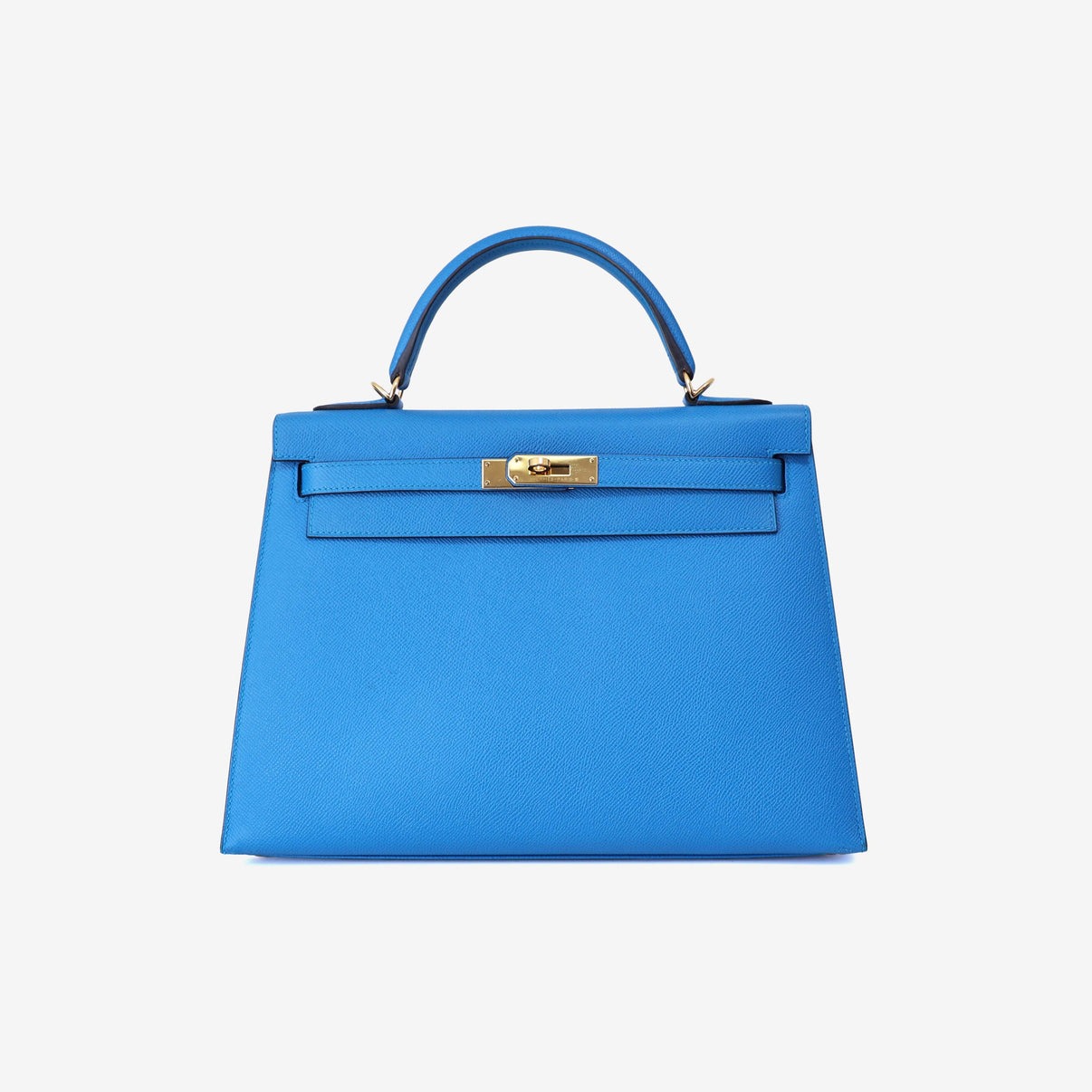 Hermès Kelly 32 in Blue Epsom Leather with Palladium Hardware front view