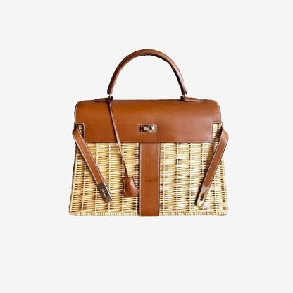 Hermès Kelly Picnic 20 in Fauve Barenia Leather and Osier Wicker with Palladium Hardware