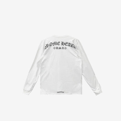 Chrome Hearts Scroll USA Script Pocket Long-Sleeve T-Shirt in White Cotton (Size L)
