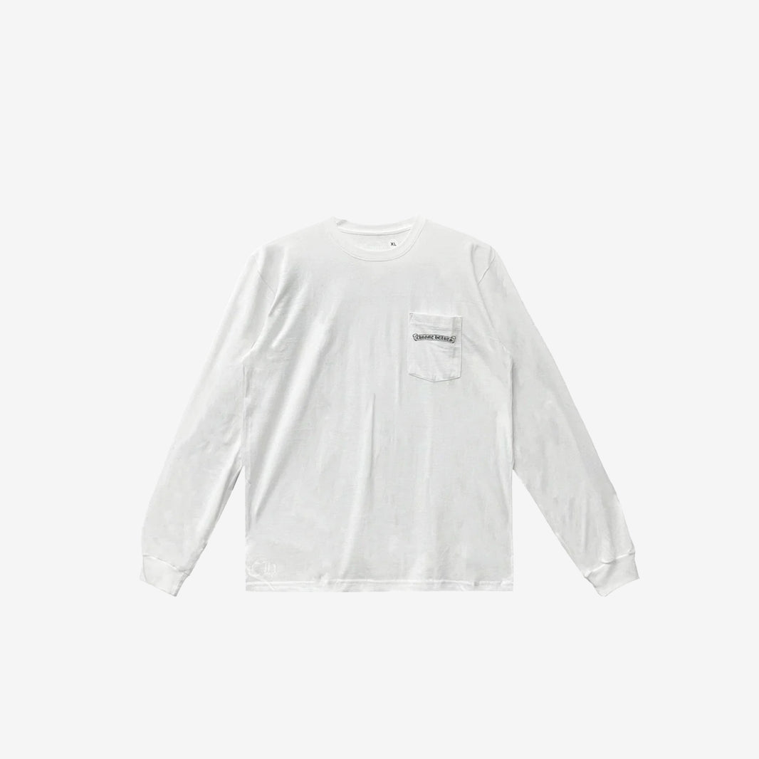 Chrome Hearts Scroll USA Script Pocket Long-Sleeve T-Shirt in White Cotton (Size L)