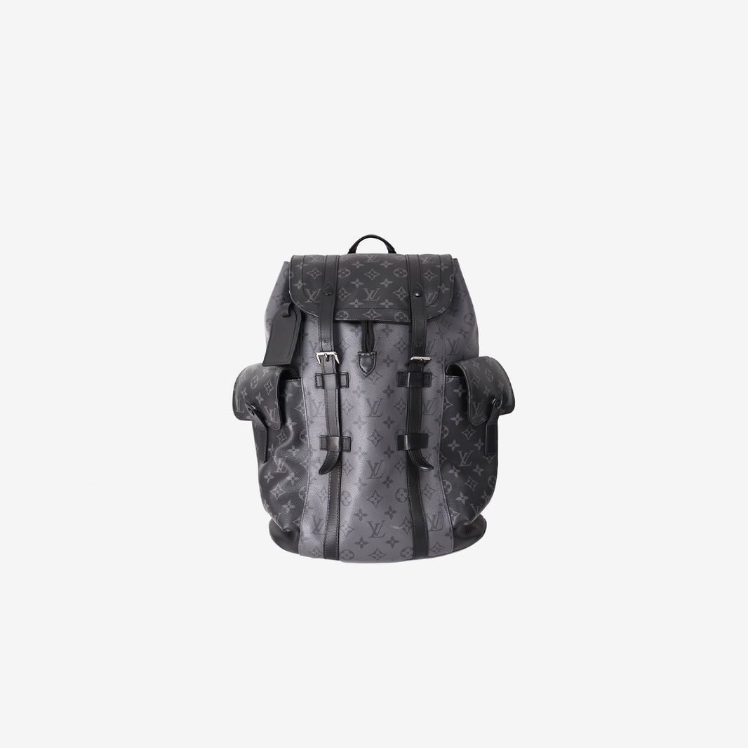 Louis Vuitton Christopher MM Backpack in Black/Eclipse Monogram Eclipse Canvas with Silver Hardware
