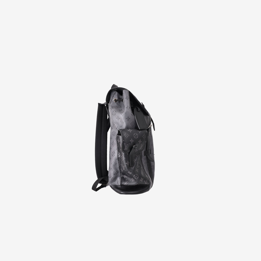 Louis Vuitton Christopher MM Backpack in Black/Eclipse Monogram Eclipse Canvas with Silver Hardware