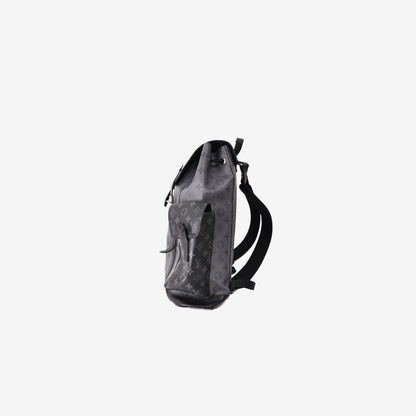 Louis Vuitton Christopher MM Backpack in Black/Eclipse Monogram Eclipse Canvas with Silver Hardware