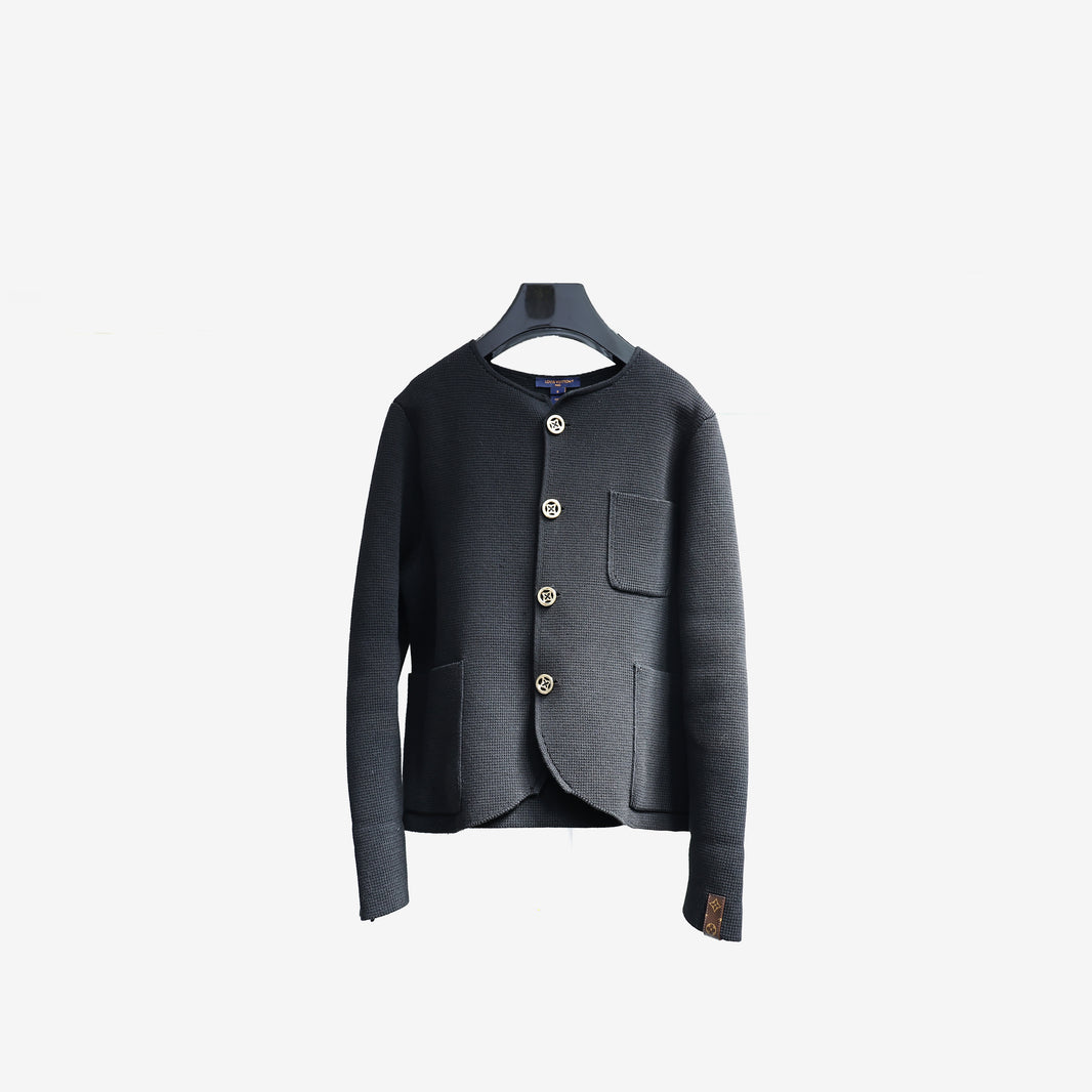 Louis Vuitton Collarless Knit Jacket in Black with Gold Buttons (Size S)