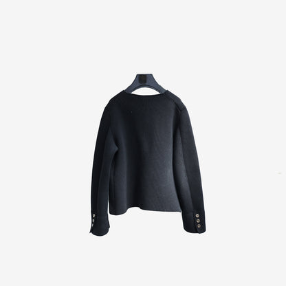 Louis Vuitton Collarless Knit Jacket in Black with Gold Buttons (Size S)
