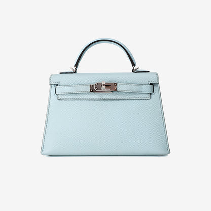 Hermès Mini Kelly 20 in Bleu Zéphyr Epsom Leather with Palladium-Plated Hardware