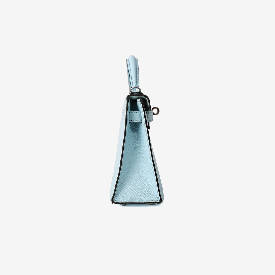 Hermès Mini Kelly 20 in Bleu Zéphyr Epsom Leather with Palladium-Plated Hardware
