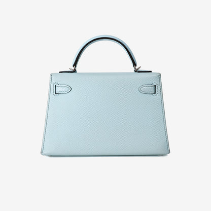 Hermès Mini Kelly 20 in Bleu Zéphyr Epsom Leather with Palladium-Plated Hardware