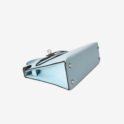 Hermès Mini Kelly 20 in Bleu Zéphyr Epsom Leather with Palladium-Plated Hardware