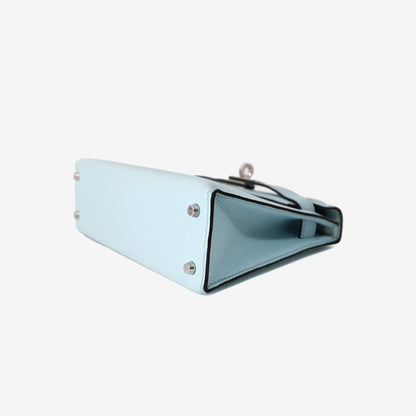 Hermès Mini Kelly 20 in Bleu Zéphyr Epsom Leather with Palladium-Plated Hardware