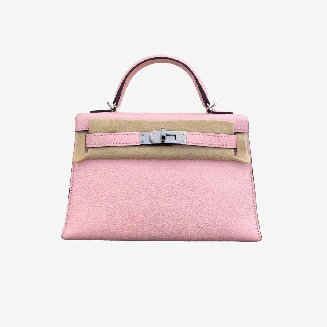Hermès Mini Kelly in Sakura Chevre Leather with Palladium-Plated Hardware