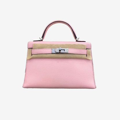 Hermès Mini Kelly in Sakura Chevre Leather with Palladium-Plated Hardware