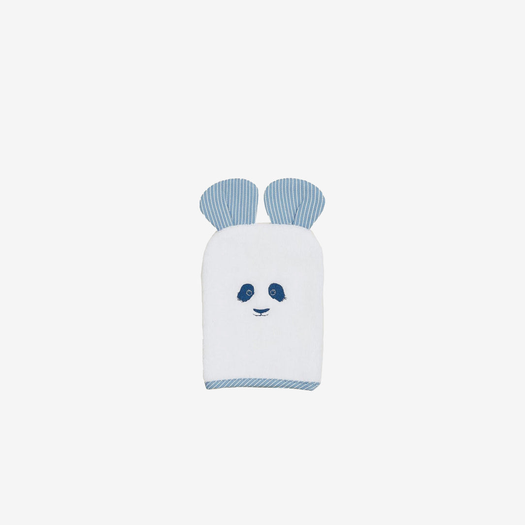 Hermès Baby Mitten Panda Washcloth in Blue/White Cotton