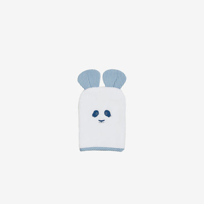 Hermès Baby Mitten Panda Washcloth in Blue/White Cotton