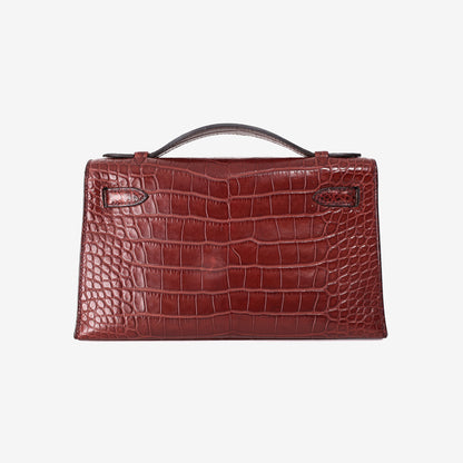 Hermès Kelly Pochette in Burgundy Matte Crocodile Leather with Gold-Plated Hardware