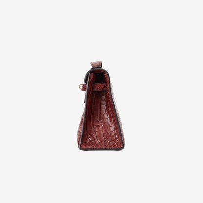 Hermès Kelly Pochette in Burgundy Matte Crocodile Leather with Gold-Plated Hardware