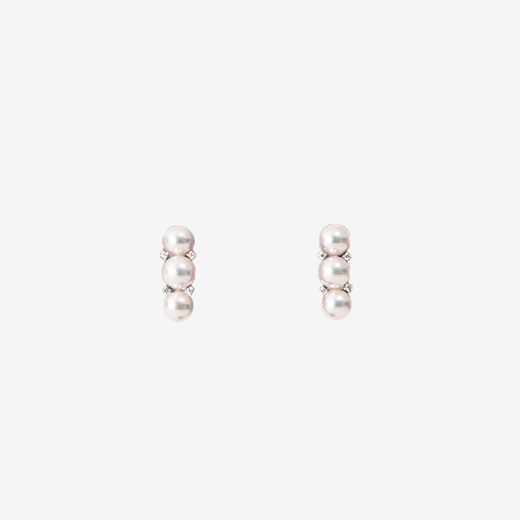 Triple Pearl Earrings in Platinum with 4.5–5 mm Akoya Pearls and 0.02 ct Diamonds