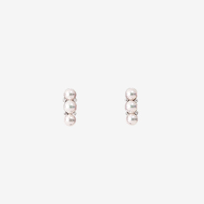 Triple Pearl Earrings in Platinum with 4.5–5 mm Akoya Pearls and 0.02 ct Diamonds