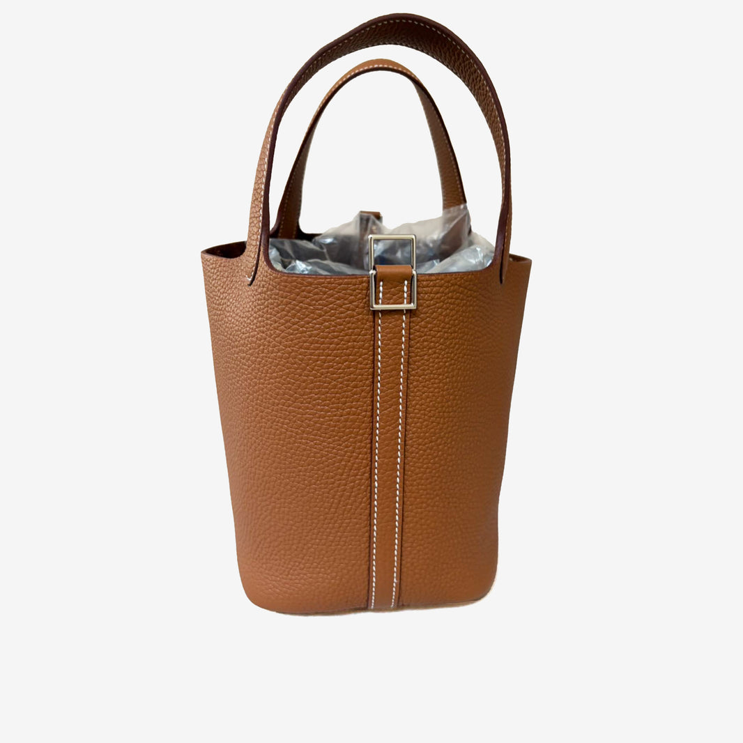Hermès Picotin Lock 18 in Gold Clemence Leather with Palladium-Plated Hardware