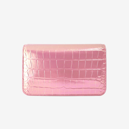 Chanel 26K Wallet on Chain in Pink Crocodile-Embossed Iridescent Calfskin with Gold Hardware