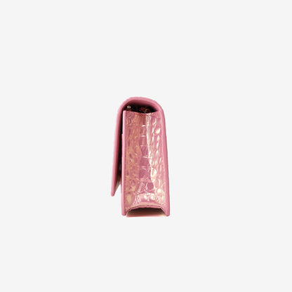 Chanel 26K Wallet on Chain in Pink Crocodile-Embossed Iridescent Calfskin with Gold Hardware