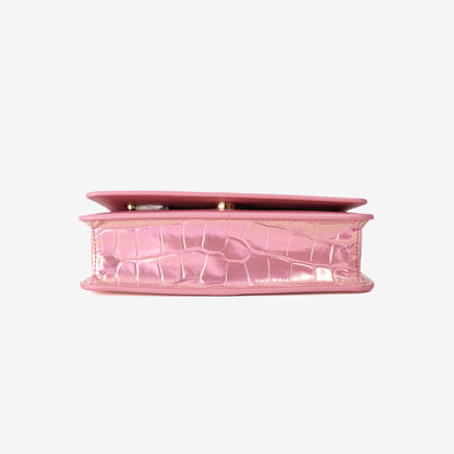 Chanel 26K Wallet on Chain in Pink Crocodile-Embossed Iridescent Calfskin with Gold Hardware