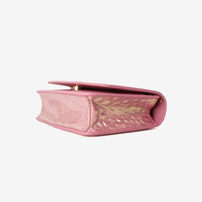 Chanel 26K Wallet on Chain in Pink Crocodile-Embossed Iridescent Calfskin with Gold Hardware
