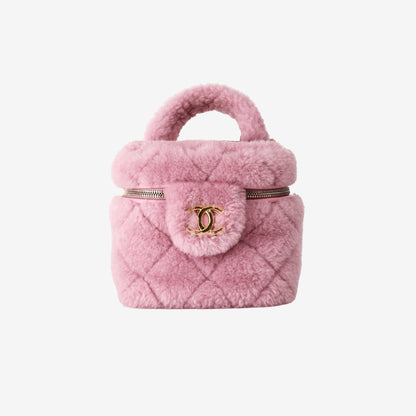 Chanel Mini Coco Handle Shearling Flap Bag in Pink with Gold Hardware