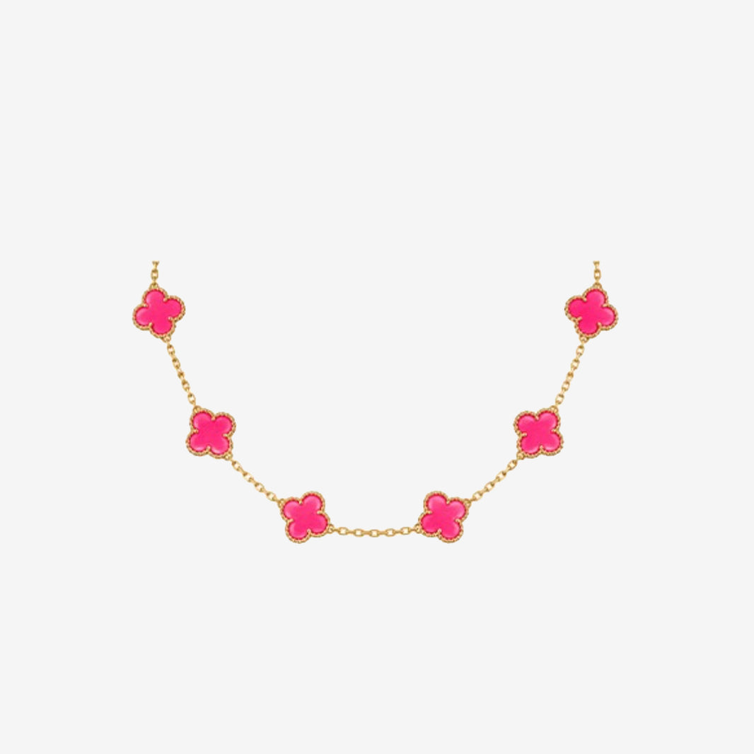 Van Cleef & Arpels Vintage Alhambra 10-Motif Necklace in 18k Yellow Gold & Pink Enamel