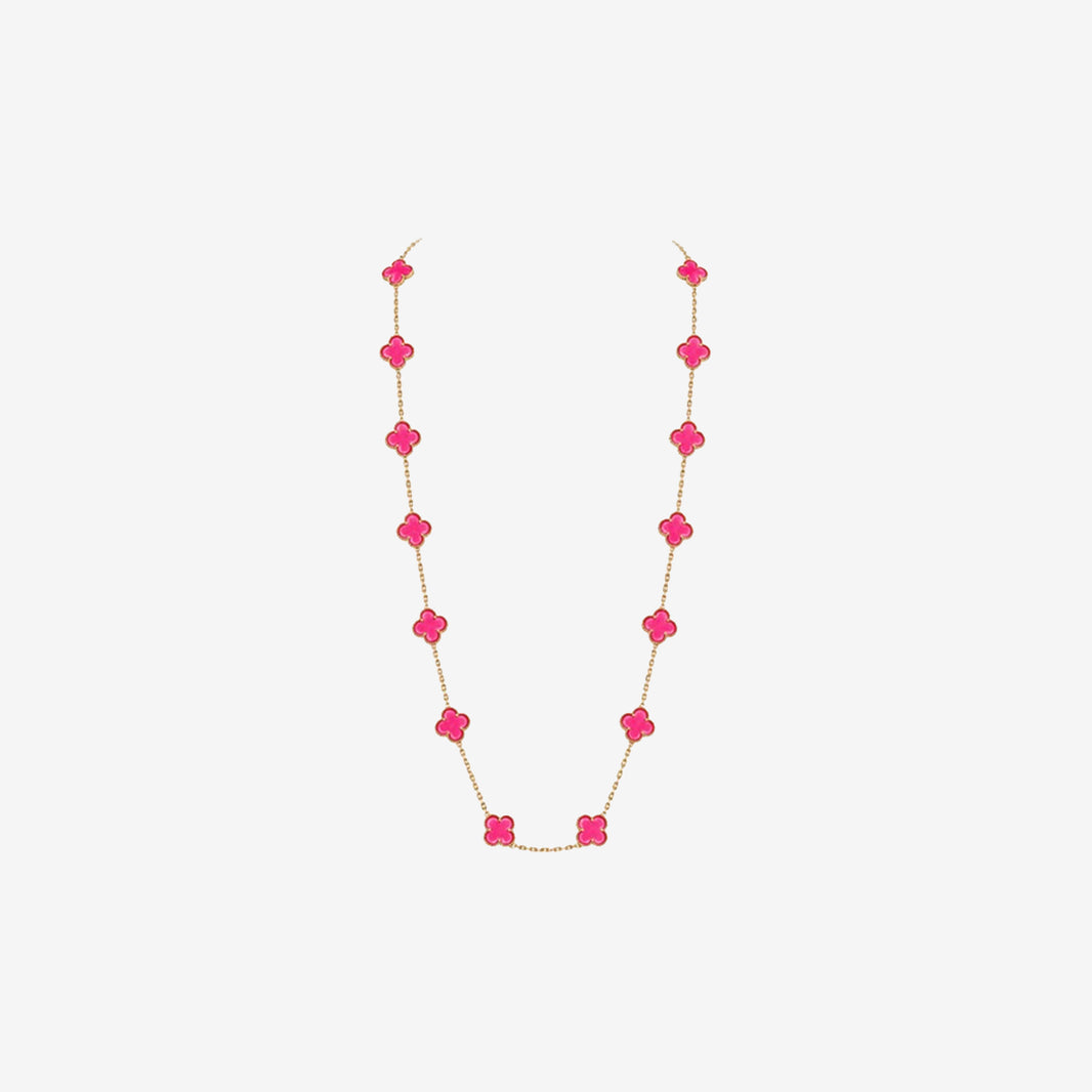 Van Cleef & Arpels Vintage Alhambra 20-Motif Necklace in 18k Yellow Gold & Pink Enamel