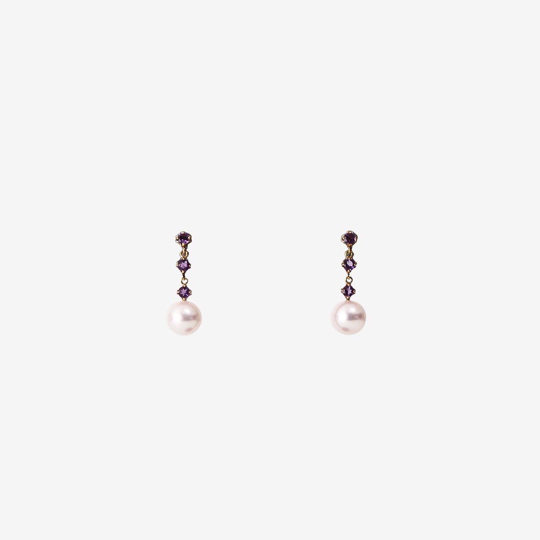 Margarite London Purple Drop Pearl Earrings with 7–7.5 mm Akoya Pearls in 18K Gold