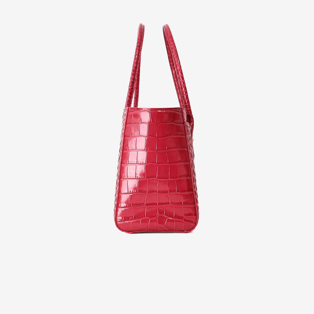 Chanel 26K Shopping Bag in Fuchsia Crocodile-Embossed Calfskin Leather with Gold Hardware