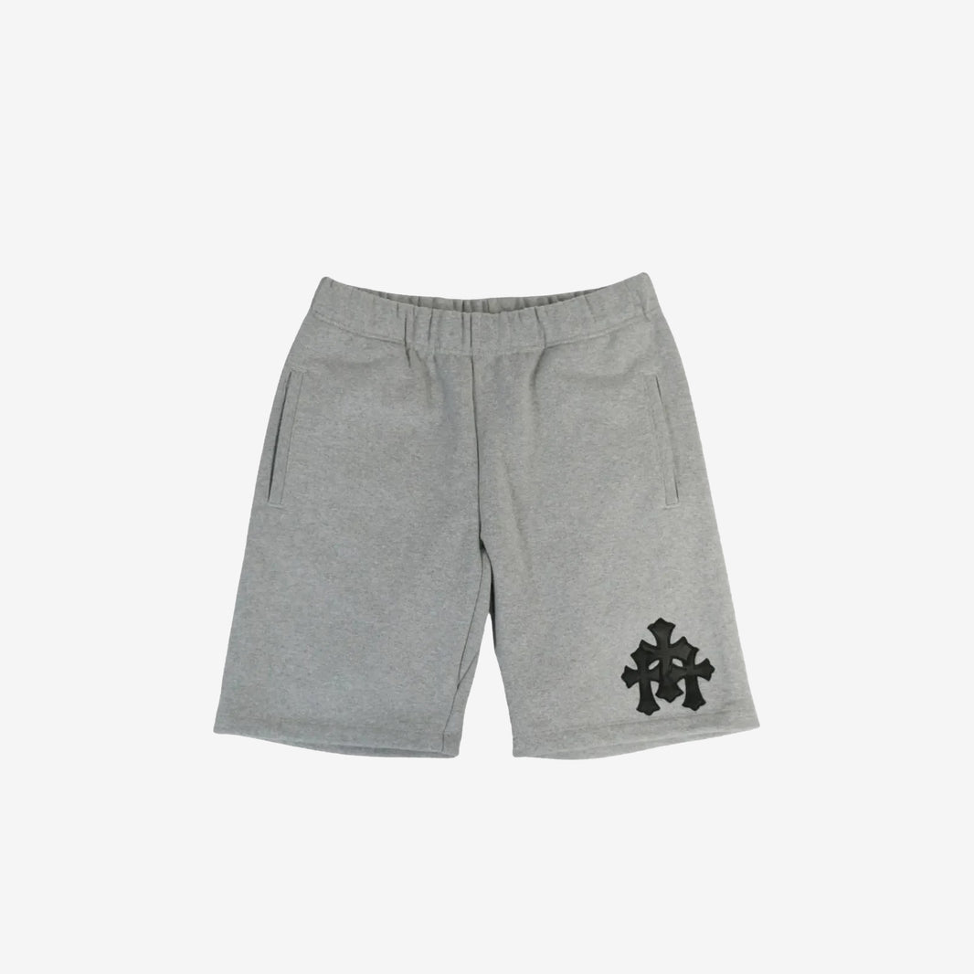 Chrome Hearts 3 Cemetery Cross Patch Paper Jam Sweat Shorts in Grey Cotton & Leather (Size XL)