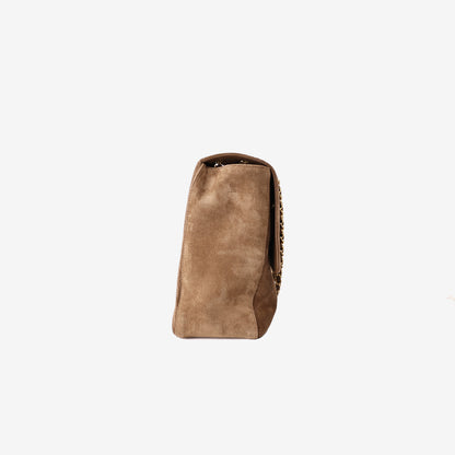 Chanel 26K Maxi Flap Bag 38.5 in Dark Beige Suede/Calfskin Leather with Gold Hardware