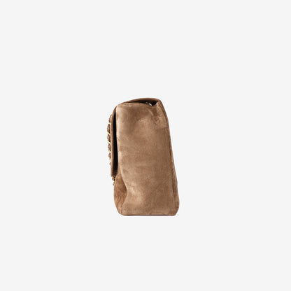 Chanel 26K Maxi Flap Bag 38.5 in Dark Beige Suede/Calfskin Leather with Gold Hardware