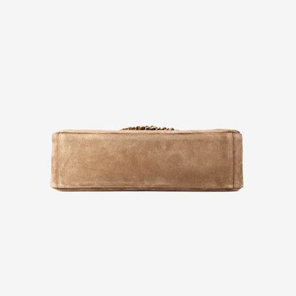 Chanel 26K Maxi Flap Bag 38.5 in Dark Beige Suede/Calfskin Leather with Gold Hardware